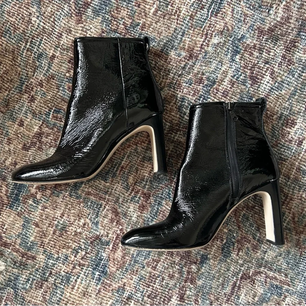 Rag & Bone Ellis Black Patent Leather Heel Ankle Zipper Square Toe Boot 11 / 41